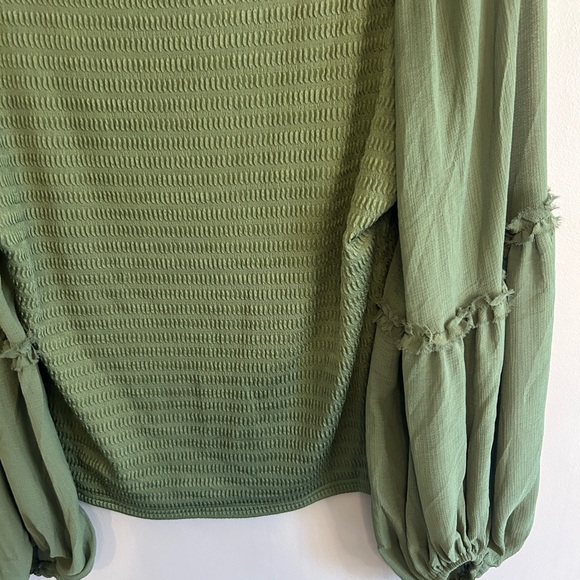 NWOT By Anthropologie olive green balloon long sleeved smocked bodice top sz XL - Picture 8 of 14